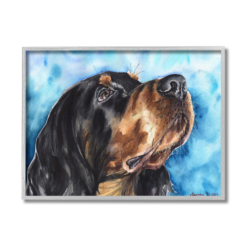 Portrait de chien Gordon Setter sur fond bleu vif, H 11 po x l 14 po, Estampe numérique Farmhouse