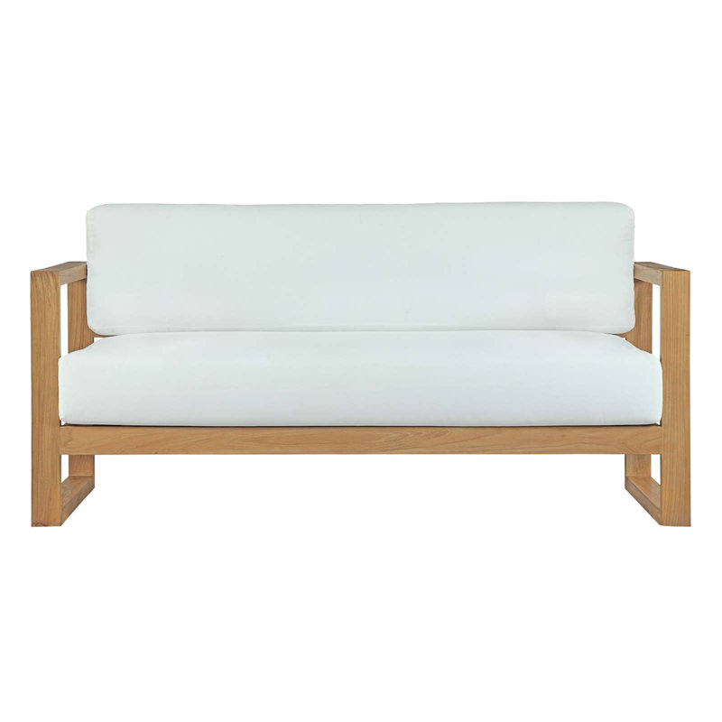 Upland Teak Wood 63.5'' Natural White Outdoor Patio Sofa