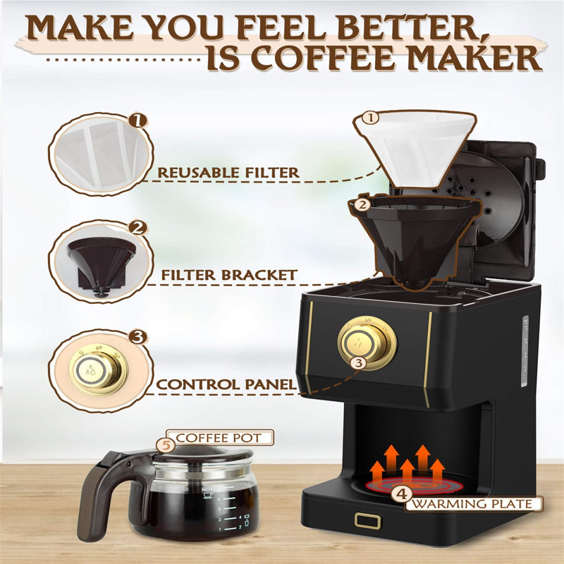 Nbarthome 5-Cup Coffee Maker, Arabica Black