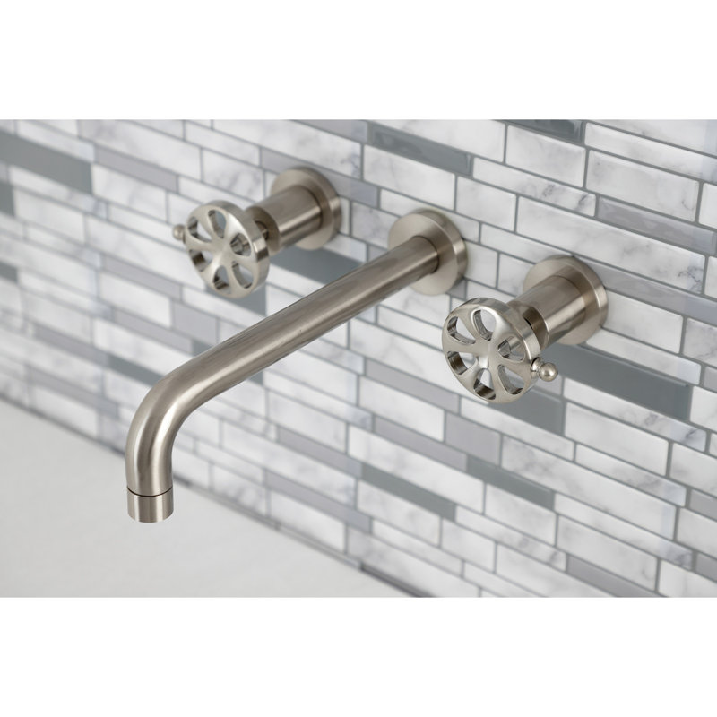 Kingston Brass Belknap Two-Handle 3-Hole Wall Mount Roman Tub Faucet, Brushed Nickel