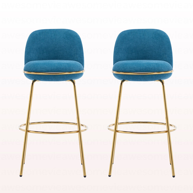 Ensemble de 2 tabourets d'intérieur revêtus de métal, cadre doré et revêtement bleu