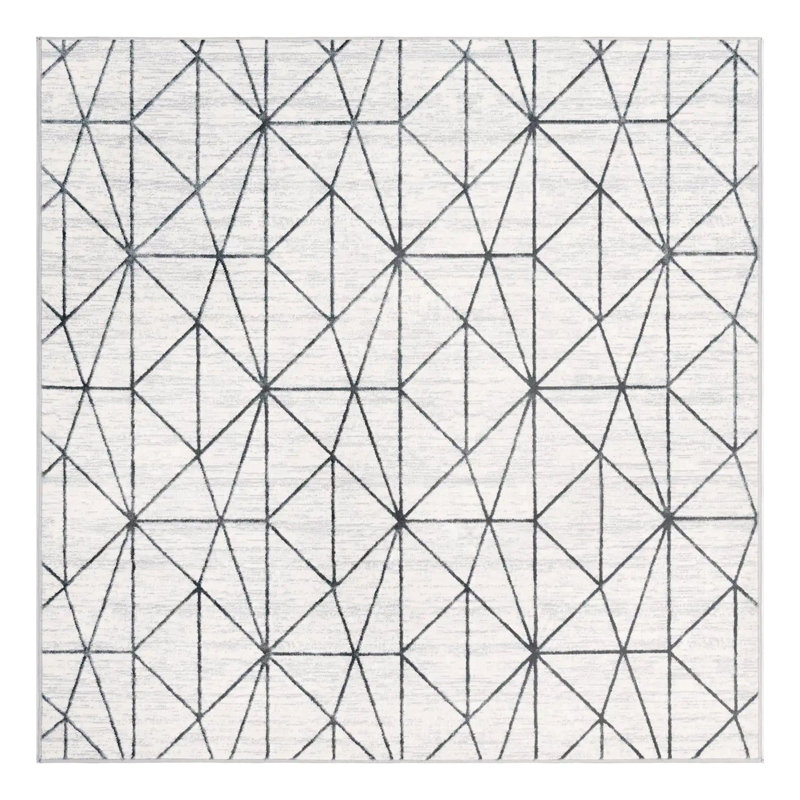 Tapis géométrique ivoire / gris Nuangola, Carré 7 pi