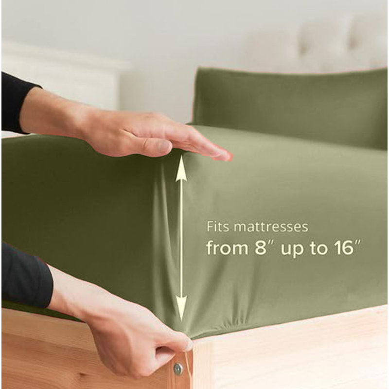  Ensemble de draps en rayonne de bambou 4 pièces Premium Luxury, Ensemble de draps pour taille de lit simple TG ave, Olive