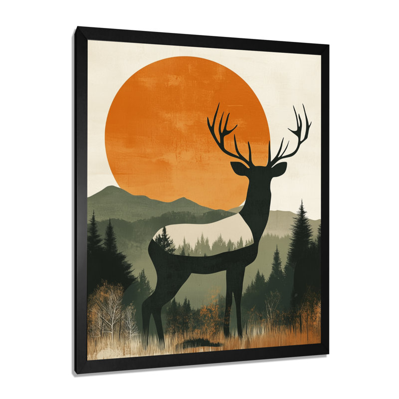 Cerf des bois ambrés I - Impression sur toile d'art animalier, H 20 po x l 12 po, Cadre photo noir