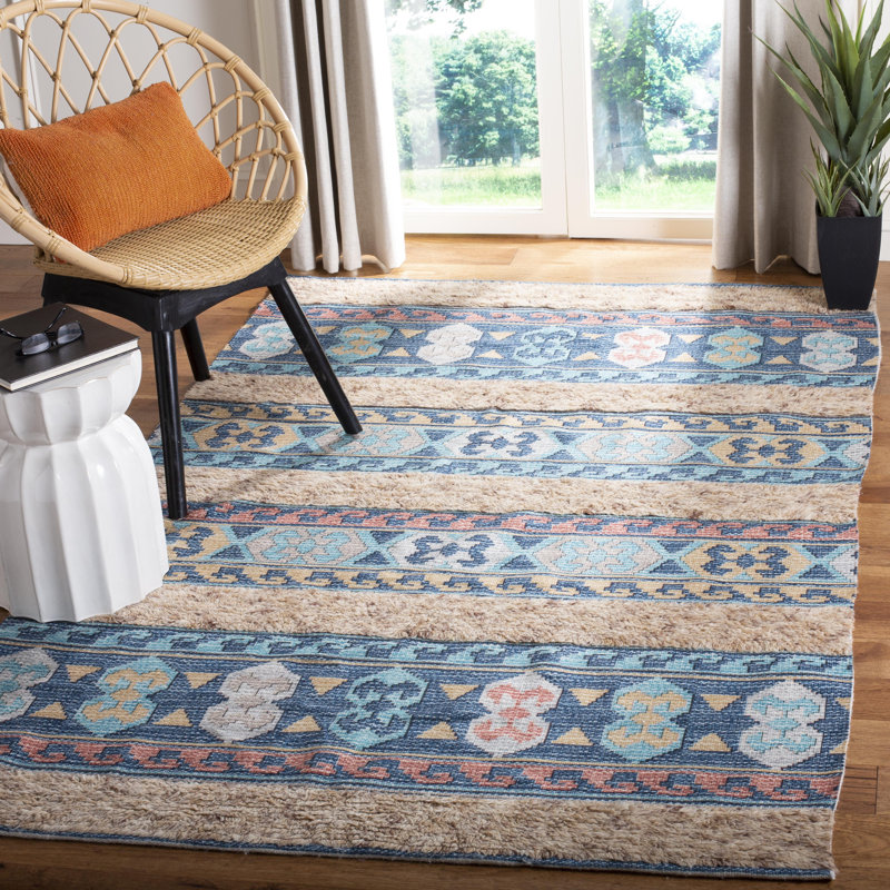 Tapis bleu en laine Joppatowne, Rectangle 4 pi x 6 pi