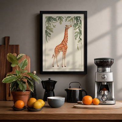 Giraffe Reaching High Boho - Framed Print