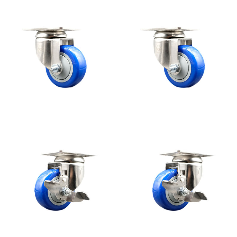 4 Piece Polyurethane Swivel Caster Set, Blue