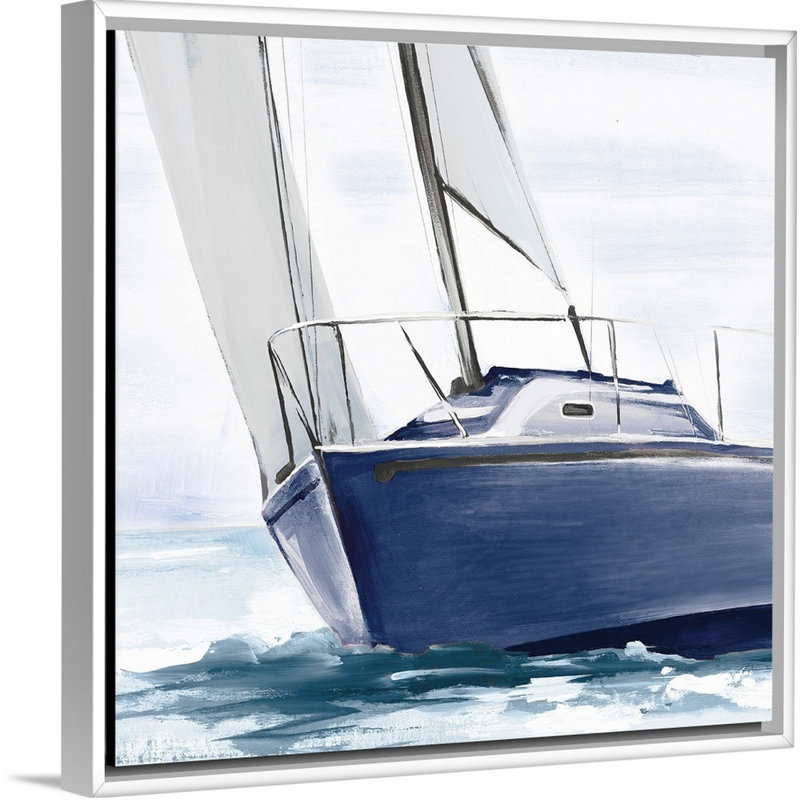 « sea faring life xi », peinture sur toile, H 13,7 po x l 13,7 po x p 1,75 po, Cadre flottant blanc
