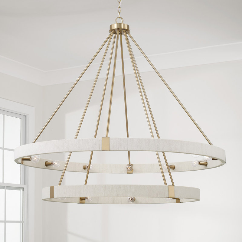 Matte Brass Two-Tier Chandelier with Bleached Natural Rope