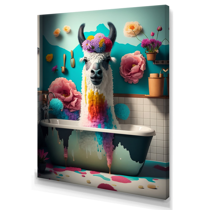Reproduction sur toile d'un animal avec un lama amusant - Lama dans le bain I