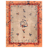1910 Ivory Peach Rust Antique Chinese Peking Carpet 9'2" x 11'6" Wool Vase Rug