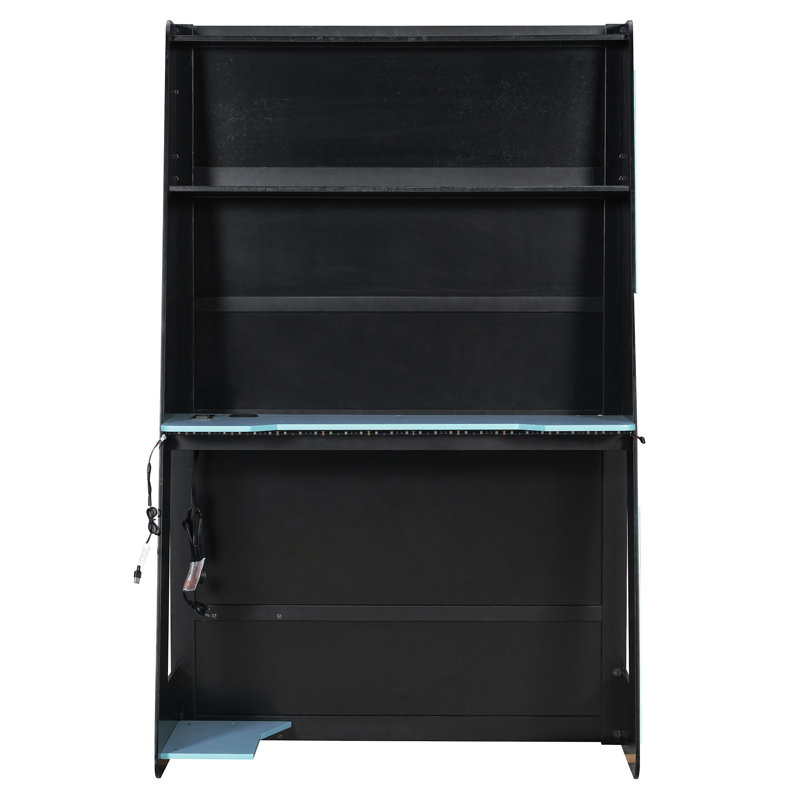 Lit mezzanine en bois avec bureau, Bleu, Lit simple
