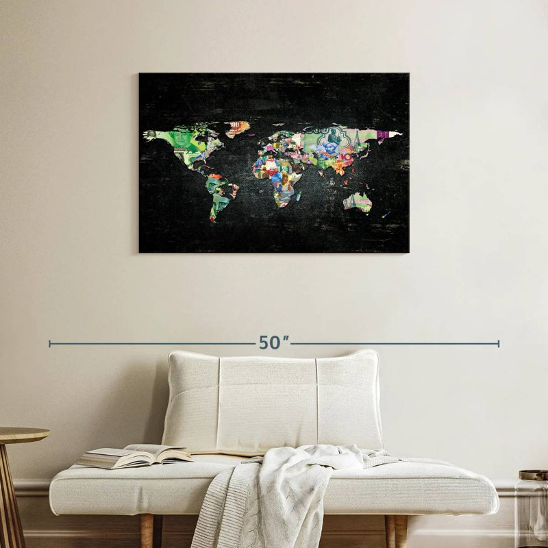 Carte du monde à la mode Aliaz I, H 24 po x l 36 po