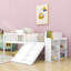 Cadre de lit simple mezzanine bas avec glissière, échelle et tablettes de rangement-1303390477