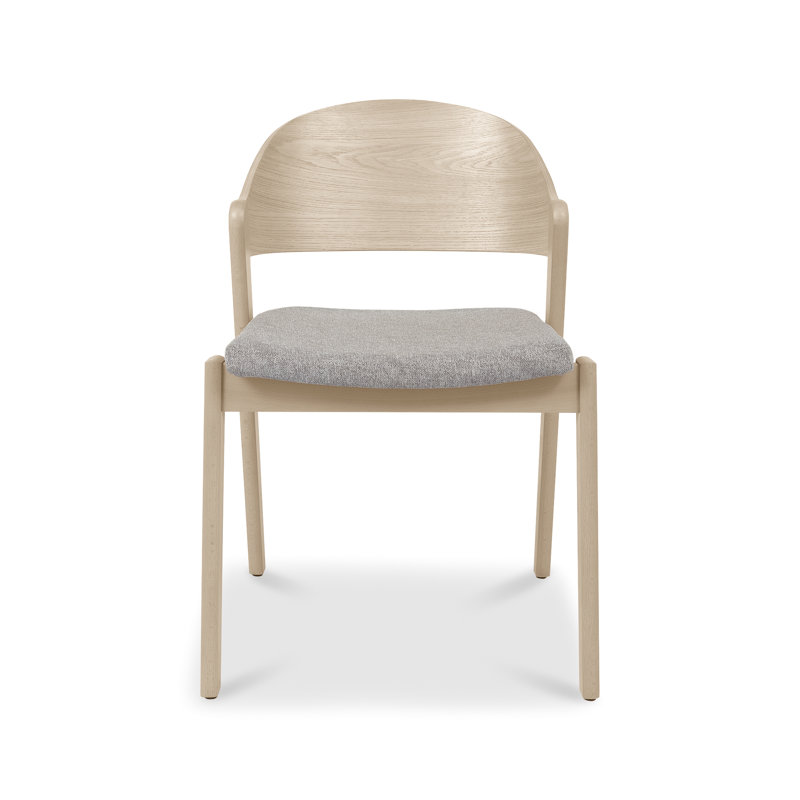 19cm H Fabric Upholstered Side Chair in Grey, Beige Wood