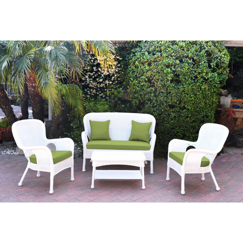 Bellas 4 Piece Sofa Set with Cushions, Green, White