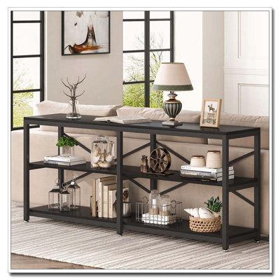 Industrial Three-Tier Console Table with Metal Frame X-Back Design