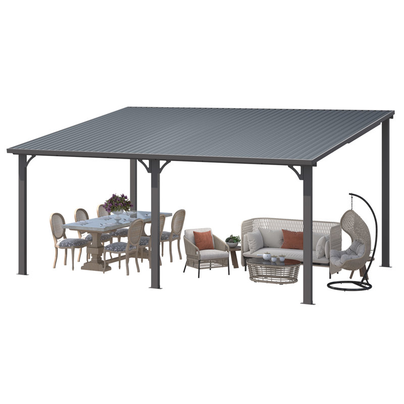 Hardtop Gazebo With Galvanized Steel Sloping Roof, 98.4" H x 202" W x 136" D