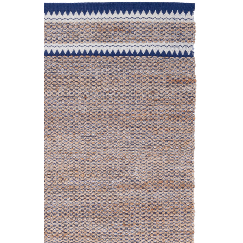 Krew Natural Fiber Hand Woven Jute/Wool Geometric Rug in Natural/Navy, Rectangle 9' x 12'