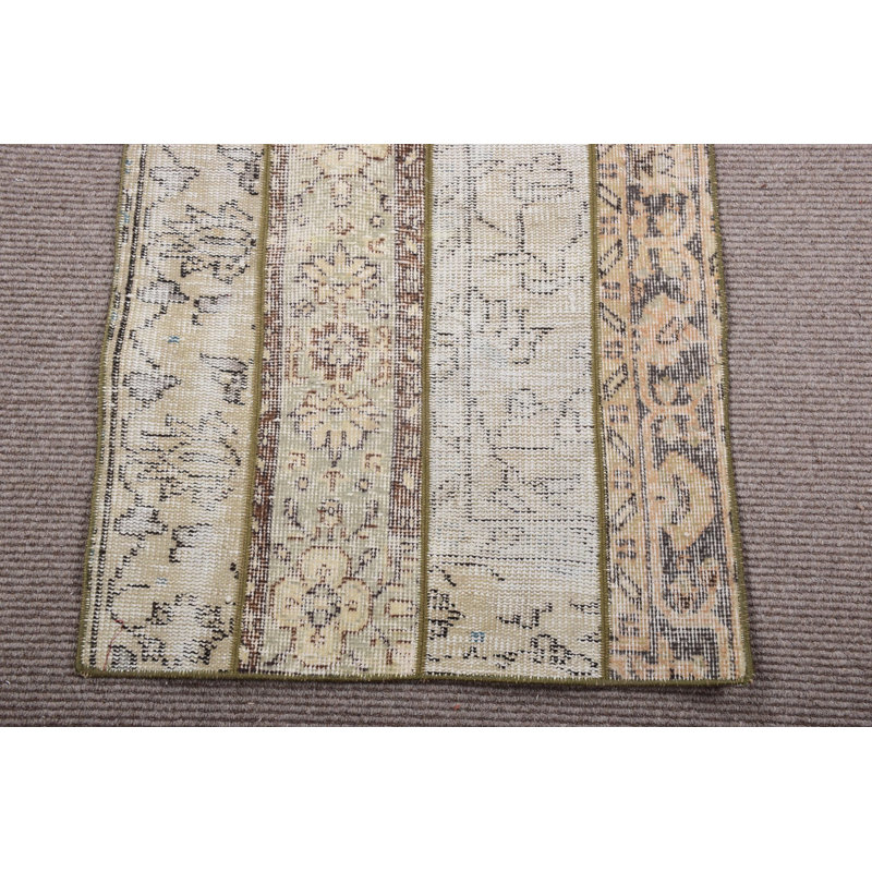 Tapis de couloir rétro en patchwork turc beige pour cuisine avec motif Oushak