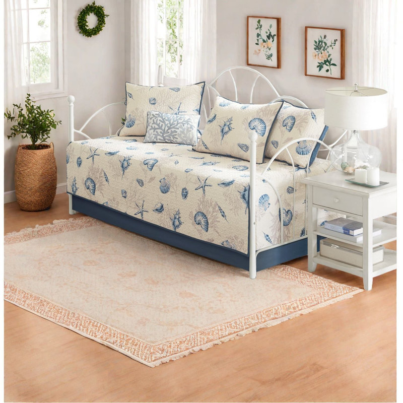 Reversible 6 Piece Microfiber Bedding Sets, Coastal Blue For Guest Home