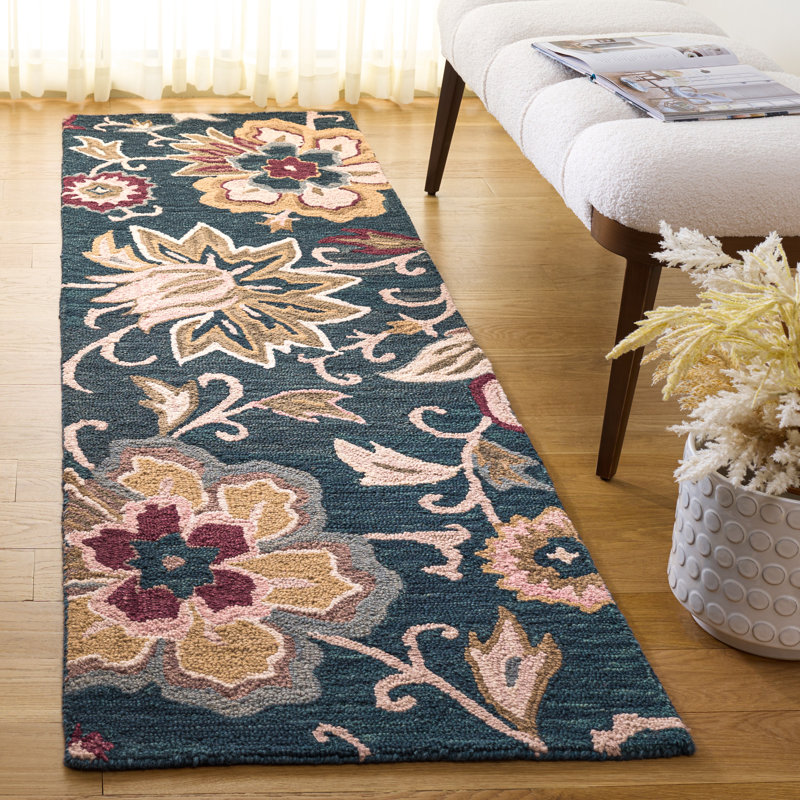 Tapis d'intérieur en laine et coton touffeté à la main Blossom, Tapis de couloir 2 pi 3 po x 8 pi
