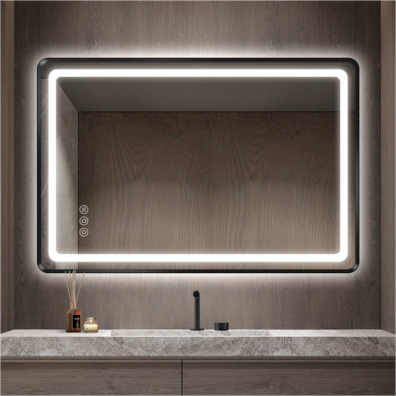 Front and Backlit LED Bathroom Vanity Mirror, Black, 36" x 30"