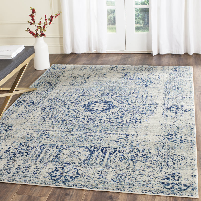 Tapis oriental bleu / ivoire Annette, Rectangle 4 pi x 6 pi