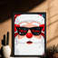 Cadre noir, lunettes de soleil du père Noël, art mural, impression festive et amusante-121052814