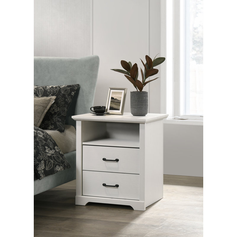 Elara Nightstand 2-Drawer with USB Charging Ports White Engineered Wood 22 Inches, White