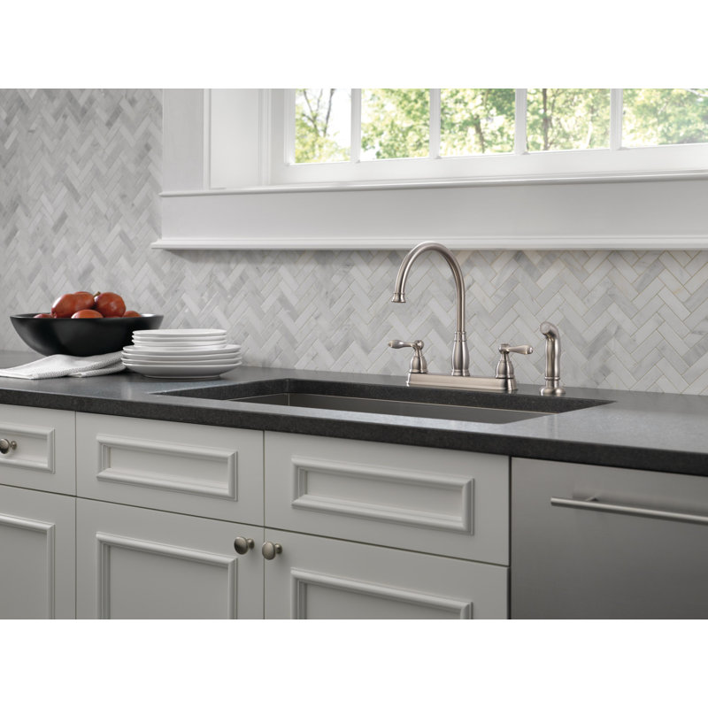 Windemere Two-Handle Kitchen Sink Faucet with Side Sprayer, 3-Hole Kitchen Faucet, Brilliance Stainless