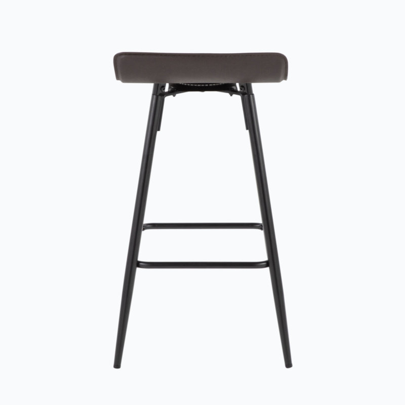 28" Brown Faux Leather and Black Steel Counter Stools, Set of 2