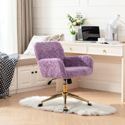 Chaise de chambre réglable avec housse en laine d'alpaga artificielle, base en métal doré, tissu de bureau inclinable orange large de 320 mm de large, utilisation élargie