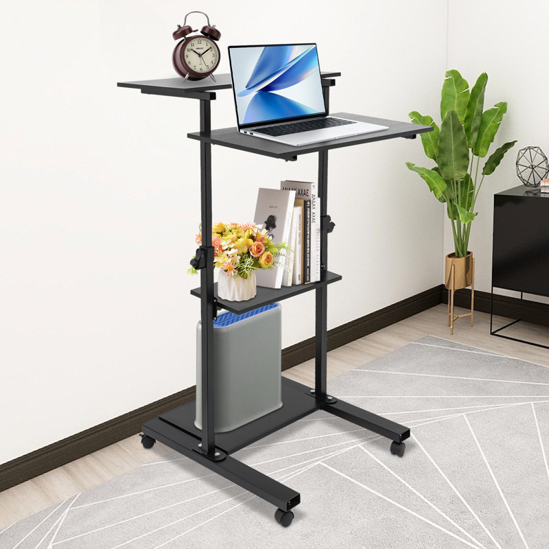 Standing Black Computer Desk 27” With Casters