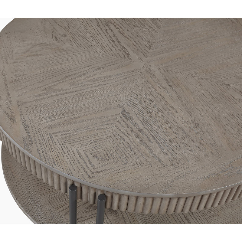 Table de bout ronde contemporaine 1 pièce avec tablette de rangement brun noir brun clair