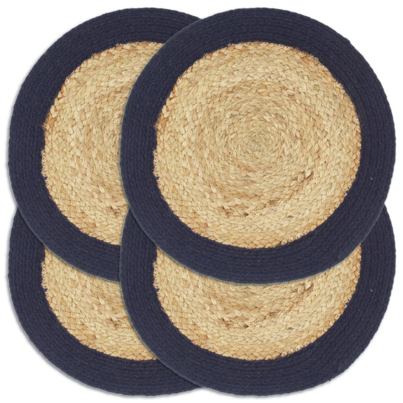 Brancaster No Pattern Round Placemat, Natural/Navy Blue