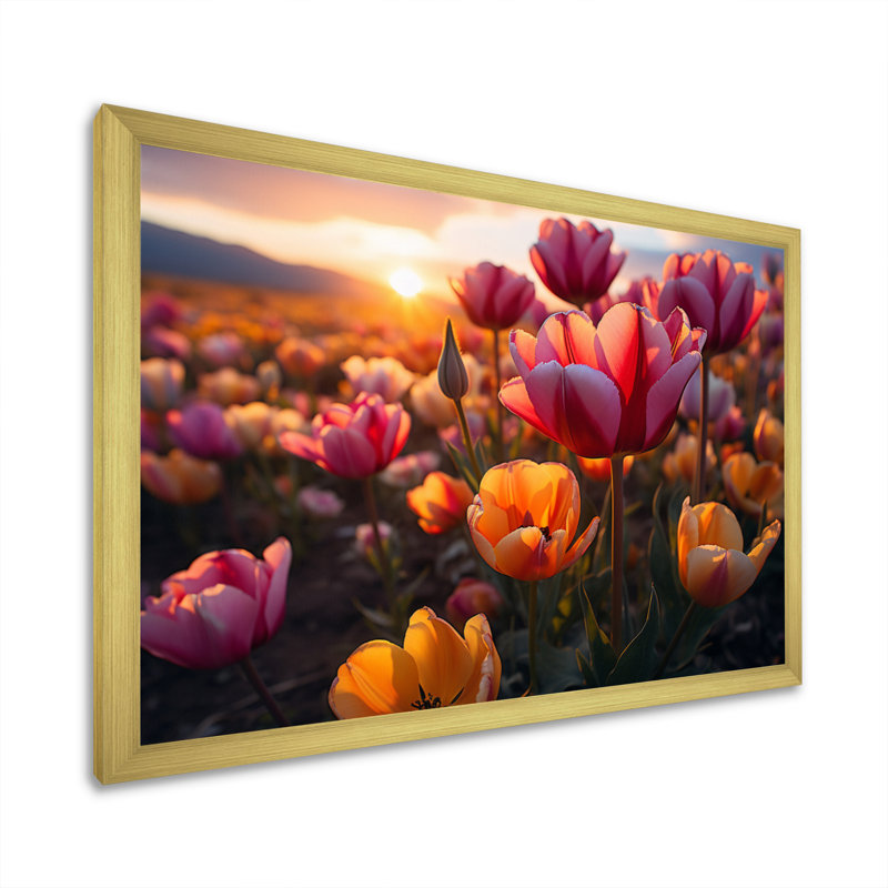 Tulipes «Fields of Color V», reproduction sur toile, H 16 po x l 32 po x P 1 po, Cadre doré à une seule photo