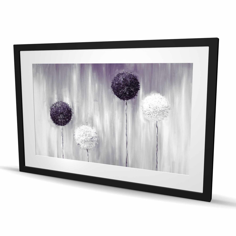 Fleurs mauves mauves - imprimé floral contemporain encadré, H 24 po x l 36 po, Noir