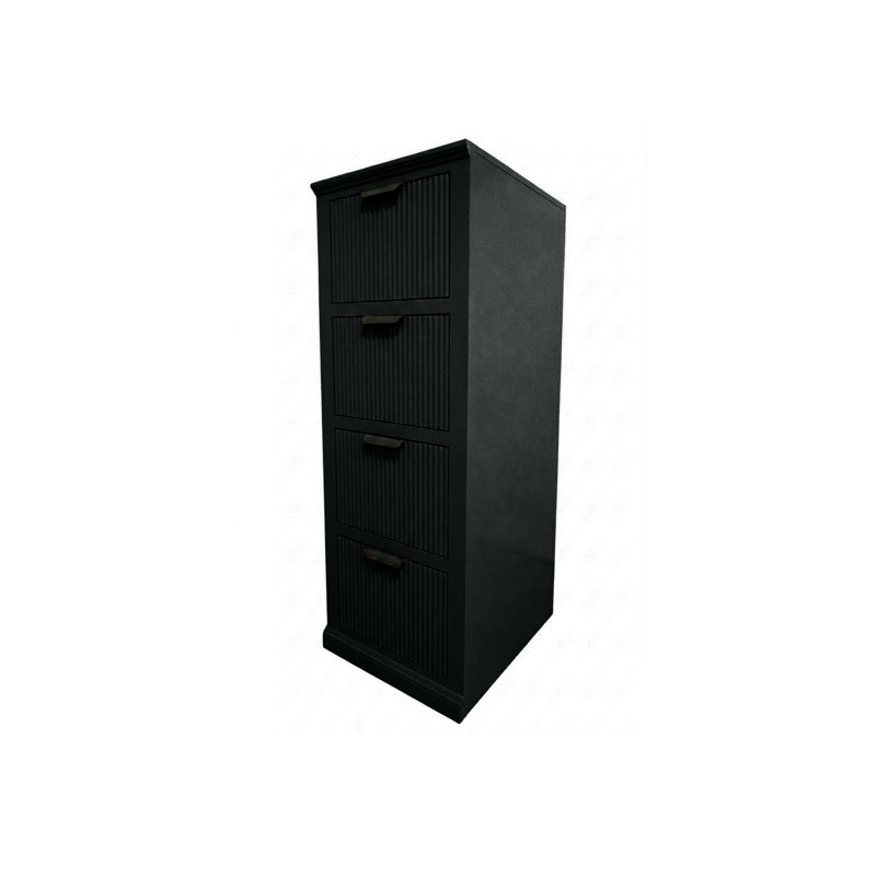 Fluted Solid Wood 4 Drawer File Cabinet, Black