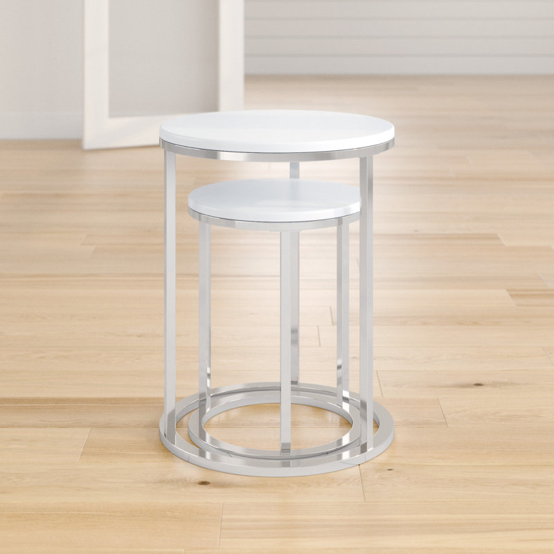 Donna Frame Nesting Tables, Glossy White/ Chrome