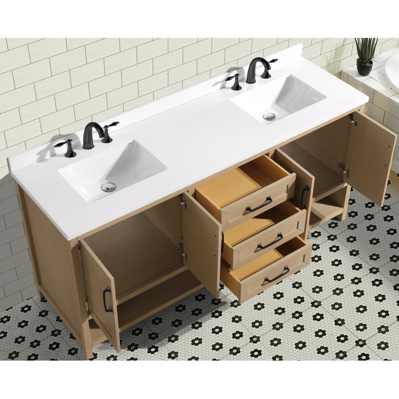 Venice 72'' Double Bathroom Vanity with White Quartz Top