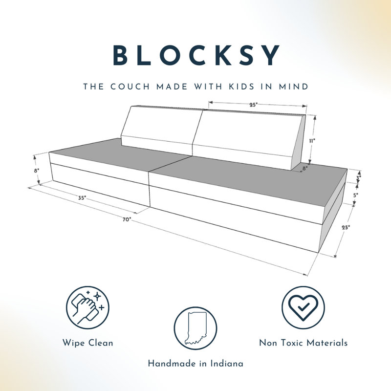 Blocksy Play Couch in Pink Wipeable Fabric Designed for Active and Imaginative Play, Pink