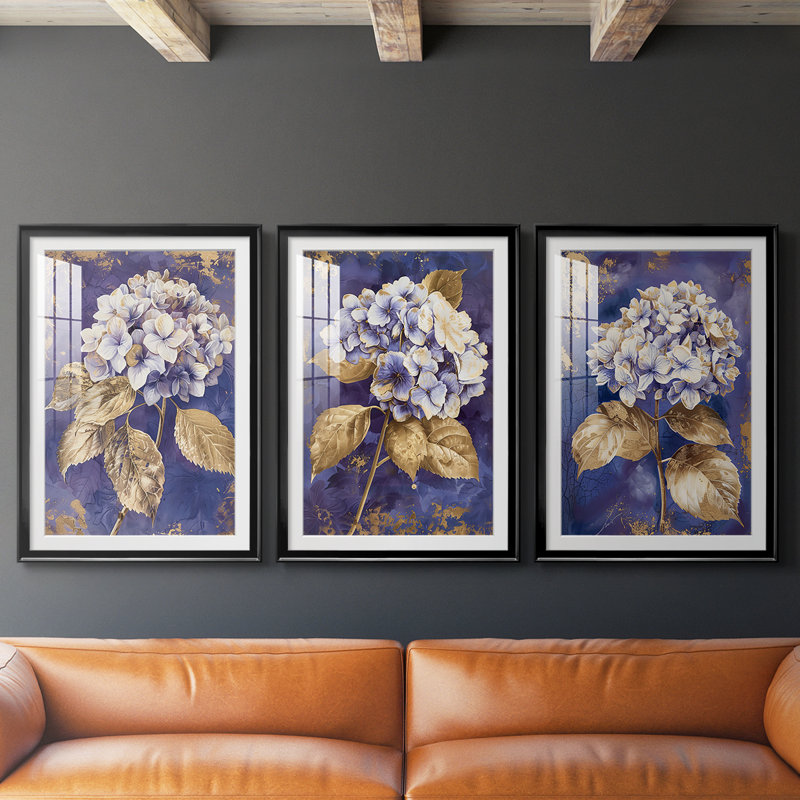 FLORAL Series CCXV - Impression encadrée sur mesure de qualité supérieure - 3 pièces, Noir, H 21 po x l 30 po