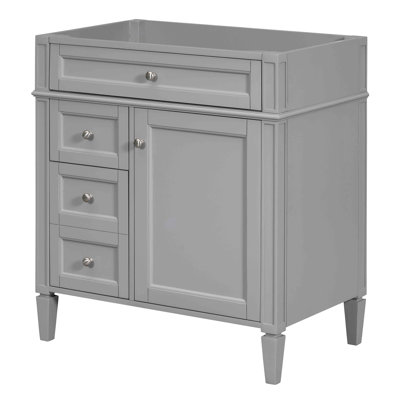 Meuble-lavabo moderne 30 po gris, 3 tiroirs, tiroir coulissant, organisateur de porte d'armoire, tablette réglable, glissières de tiroir en métal lisse, pieds romains exquis, planche et gris bois massif