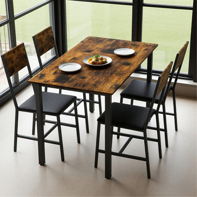 Ensemble 5 pièces de mobilier de salle à manger moderne en métal et bois pour 4 personnes, chaises de table de salle à manger
