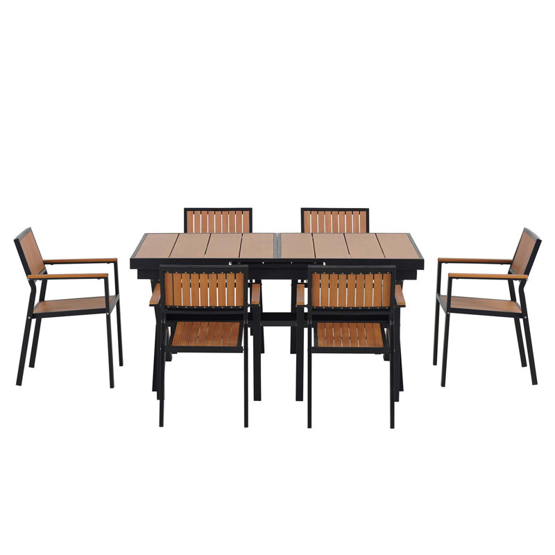 Experience Outdoor Dining Freedom with a Flexible Set Including Six Chairs and a Table that Extends from 62.9 to 82.6 Inches for Personalized Arrangements