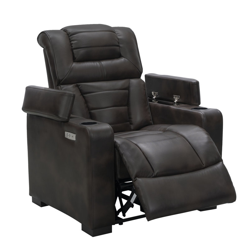 Fauteuil inclinable de cinéma maison en similicuir de 38,5 po de large Osterdock, Simili cuir brun foncé