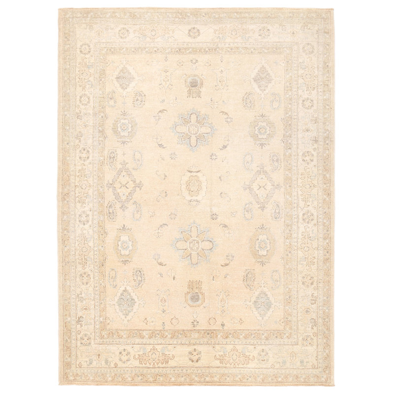 Tapis beige en laine noué à la main de conception unique nouvel âge 5 pi 2 po x 7 pi Colleen