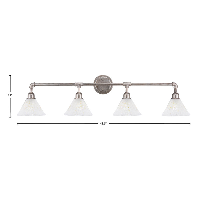  Eilif Vintage 4 Light Bath Bar, Aged Silver Finish, With 7" Gold Ice Glass, Aged silver