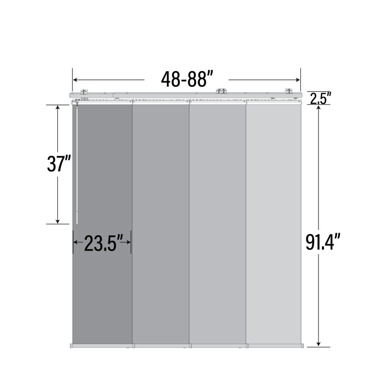 Frey 4-Panel Single Rail Panel Track Extendable 48"-88"W x 94"H, Panel width 23.5", Warm Gray